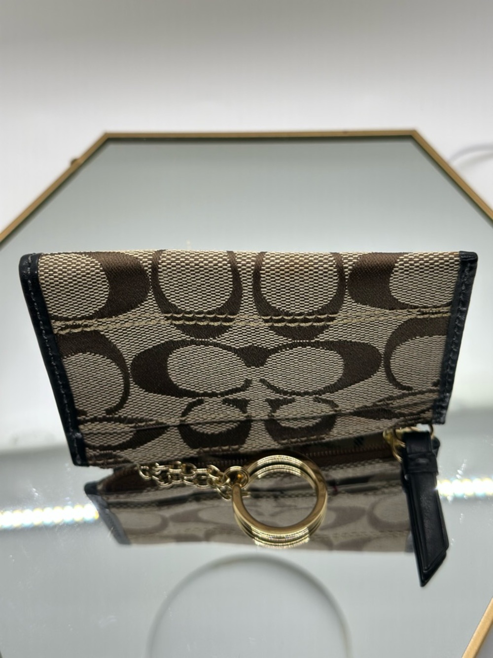 Coach Tattersall Signature Canvas Card Case with Black Trim - Picture 4 of 6
